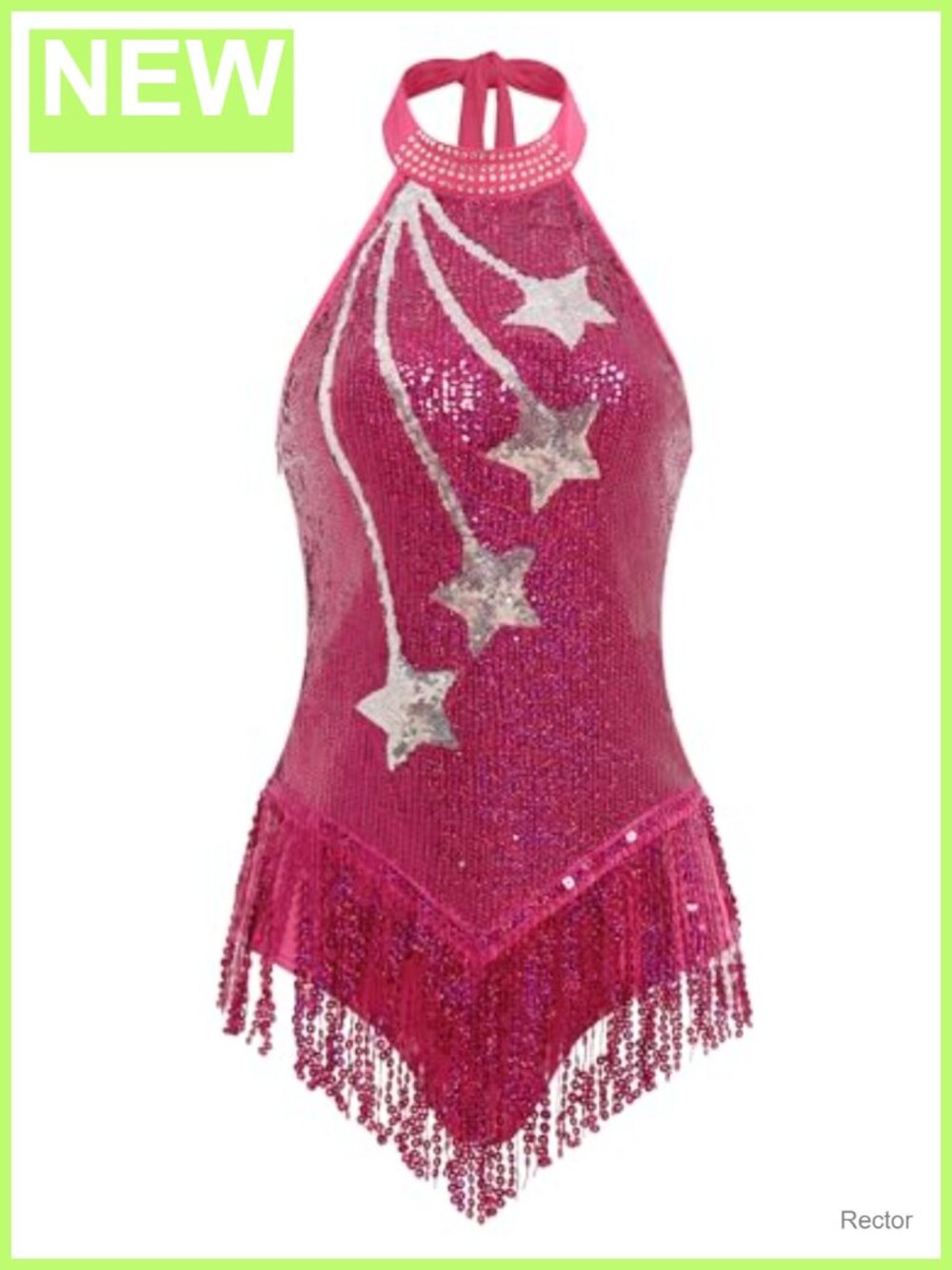 Sexy Halter Sequin Fringe Bodysuit Criss Cross Back Latin Dance Costume